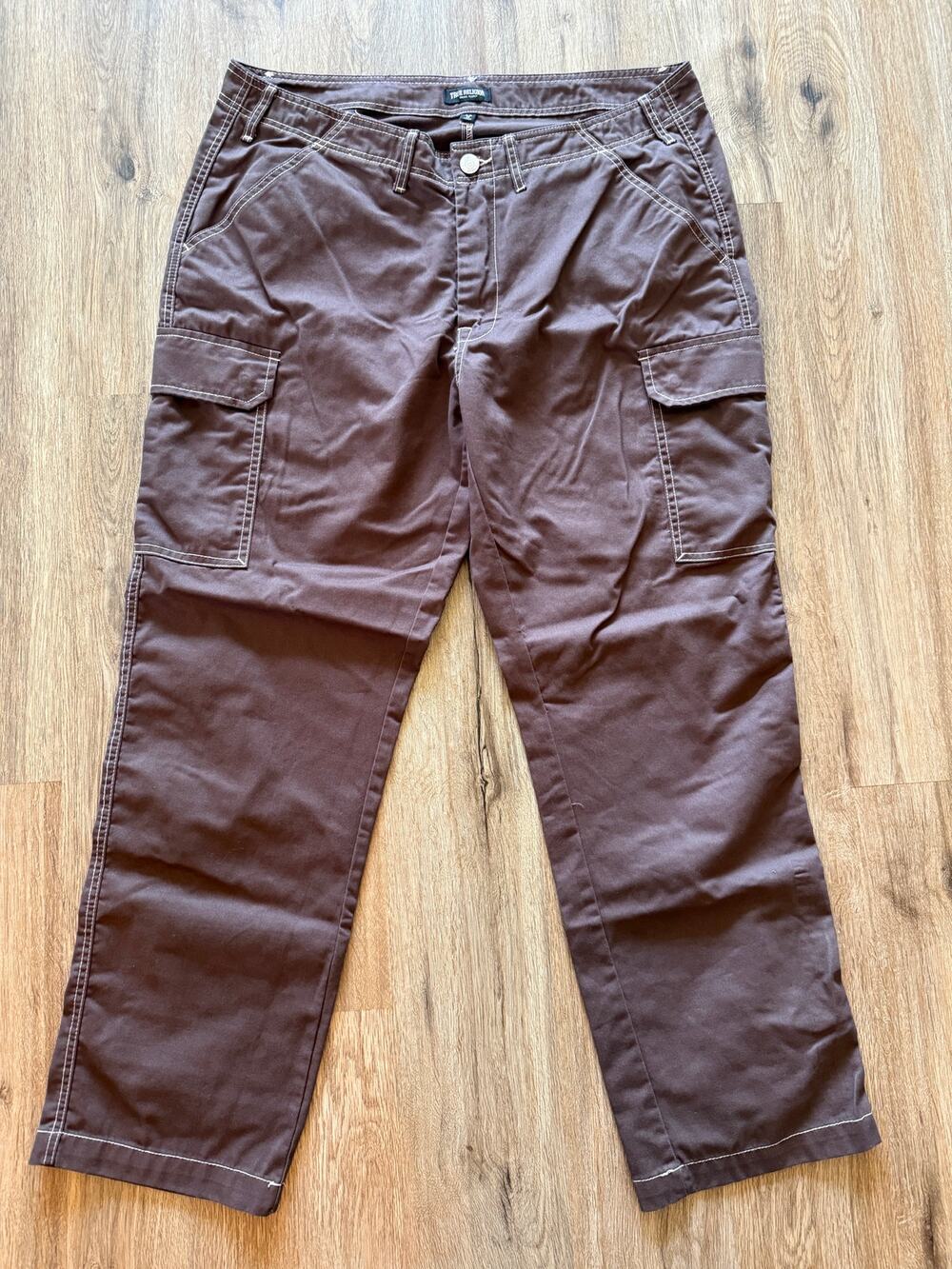 True Religion Men's Casual 38x30 Pants Cargo Brown with White Stitch